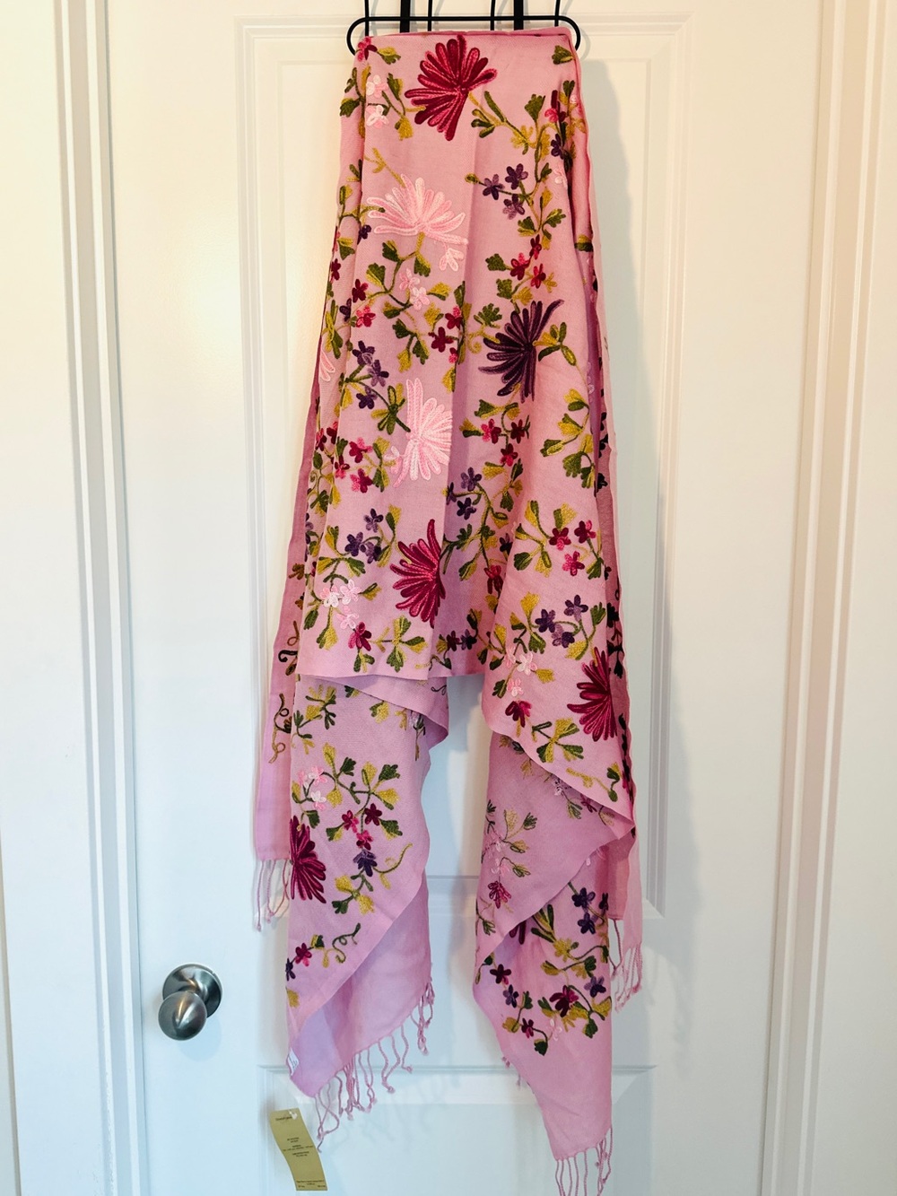 HIGHGATE Manor Kalahari Shawl Light Pink Embroidered Scarf with fringe
